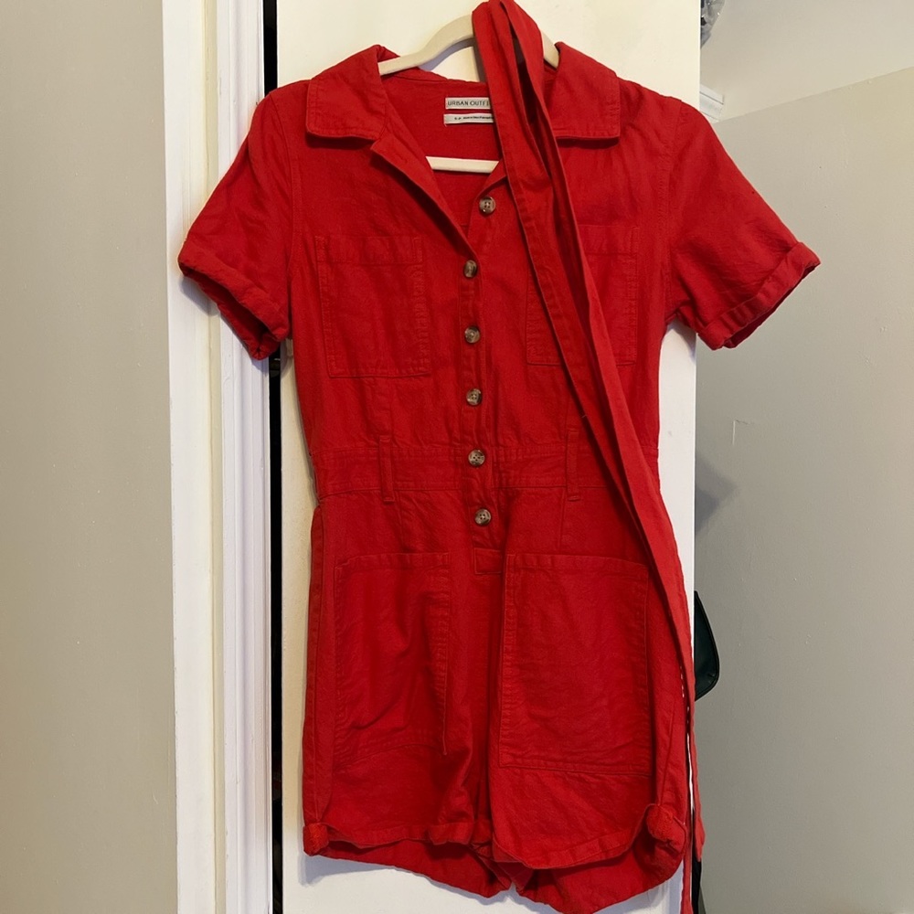 Bdg red cotton romper (size small)